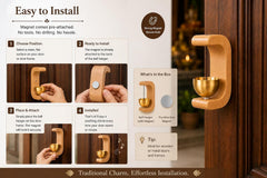 NESTUP™ Elegant Wooden Hanging Brass Diya – Premium Decorative Oil Lamp for Home & Festive Décor