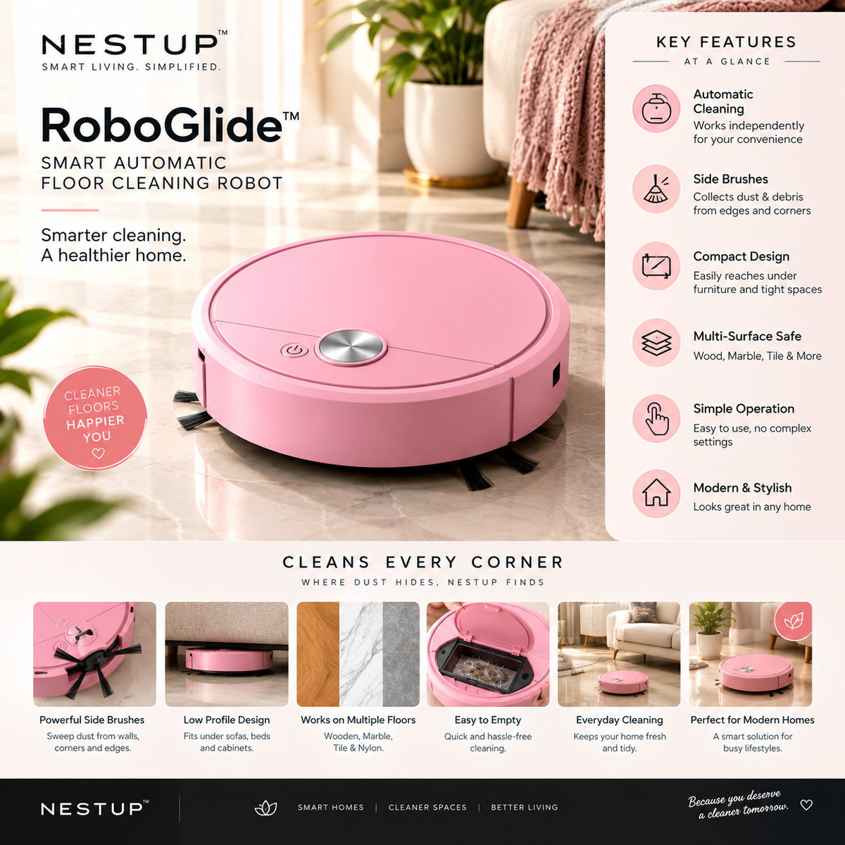 NESTUP RoboGlide™ – Smart Automatic Floor Cleaning Robot