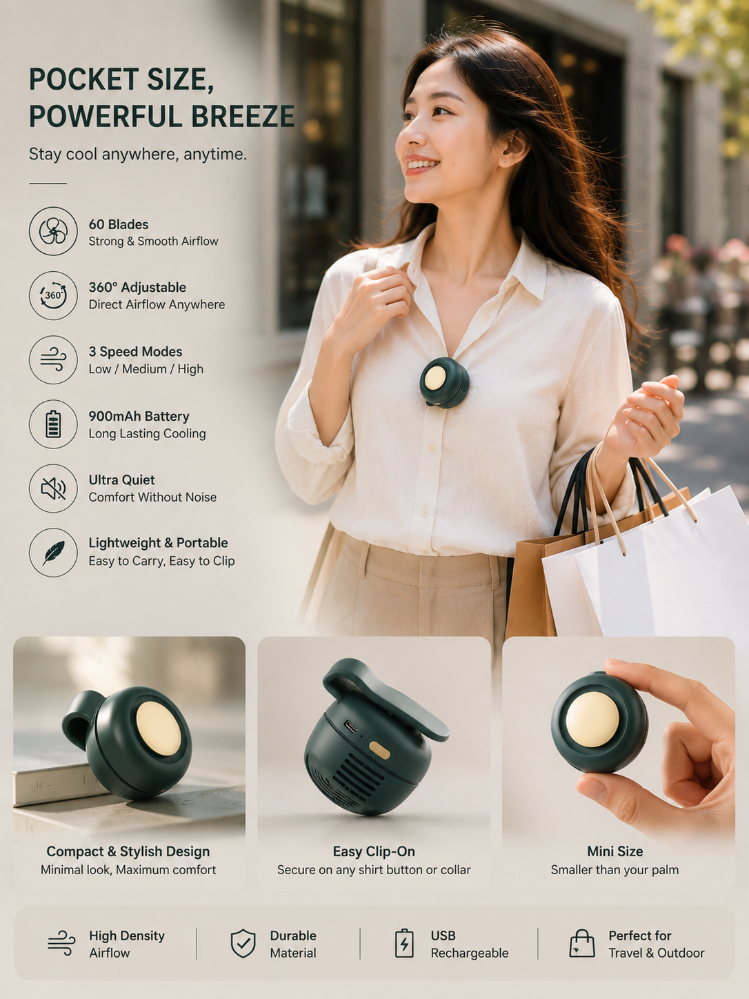 CoolBreeze™ Hands-Free Personal Cooling Fan