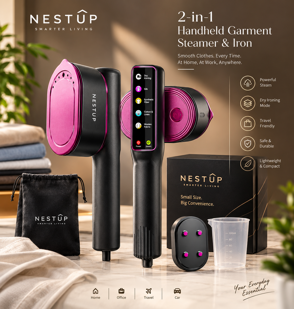 NESTUP 2-in-1 Portable Steam Iron & Garment Steamer