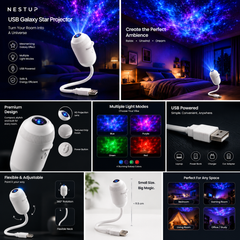 NESTUP Galaxy Star Projector – USB-Powered Ambient Night Light