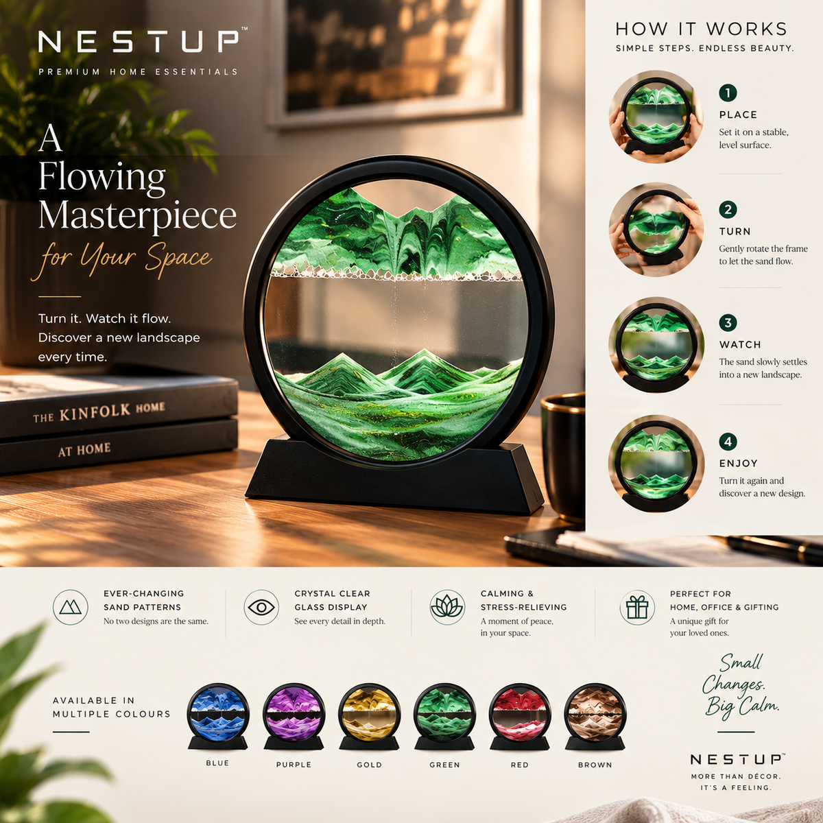 NESTUP FlowScape™ — 3D Moving Sand Art Display